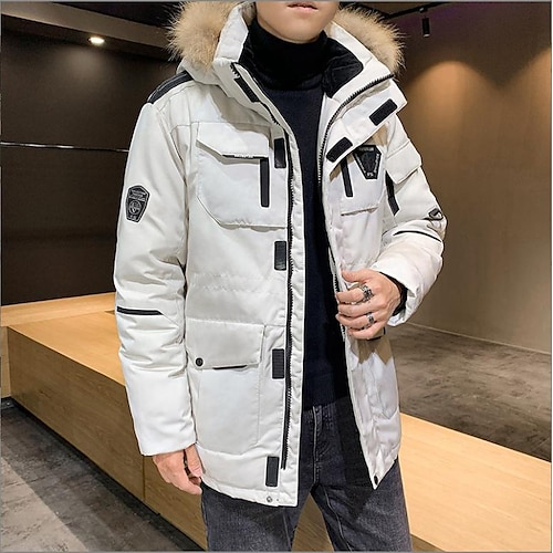 

Men's Puffer Jacket Winter Jacket Quilted Jacket Winter Coat Parka Warm Work Daily Wear Pure Color Outerwear Clothing Apparel Casual Casual Daily Black Red White