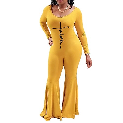 

Women's Jumpsuit High Waist Print Letter Crew Neck Streetwear Street Daily Regular Fit Long Sleeve Yellow Red Navy Blue S M L Winter