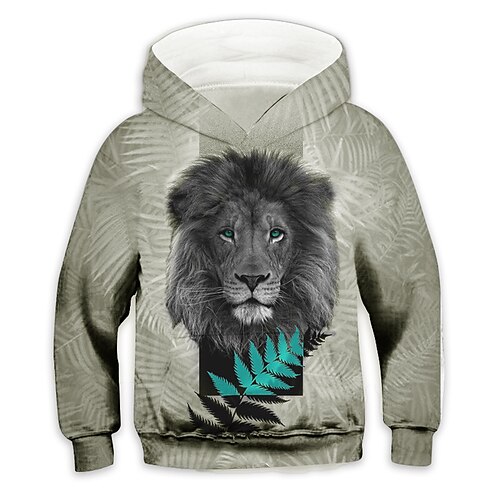 

Kids Boys Hoodie Animal Outdoor 3D Print Long Sleeve Pocket Active 3-12 Years Fall Gray
