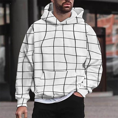 

Men's Unisex Pullover Hoodie Sweatshirt Hooded Plaid Graphic Prints Print Daily Sports 3D Print Streetwear Designer Casual Clothing Apparel Hoodies Sweatshirts Long Sleeve White Black