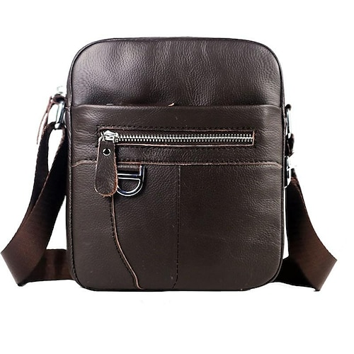 

Men's Bum Bag Messenger Bag Crossbody Bag Cowhide Zipper Solid Color Daily Date Office & Career