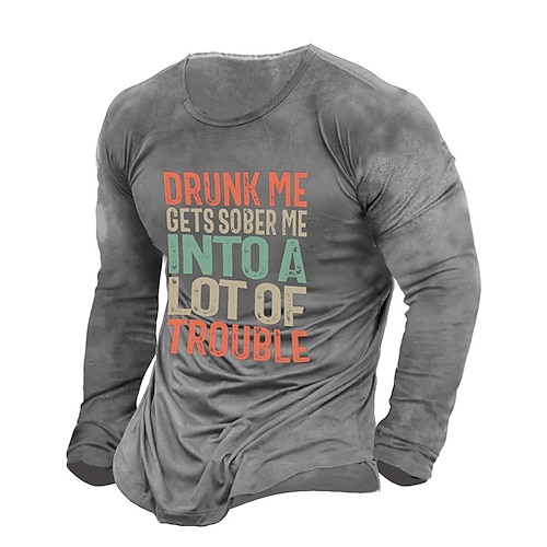 

Men's Unisex T shirt Tee Letter Graphic Prints Crew Neck Gray 3D Print Outdoor Street Long Sleeve Print Clothing Apparel Basic Vintage Sports Designer