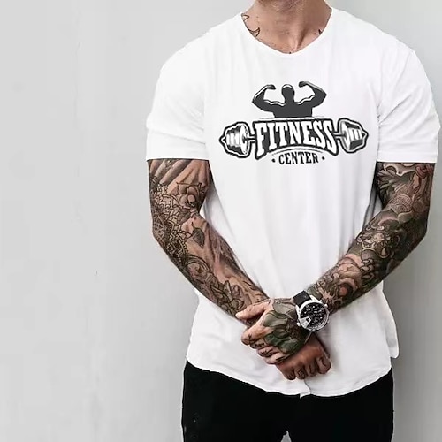 

Men's T shirt Tee Solid Color Graphic Letter Crew Neck White Black Outdoor Casual Short Sleeve Clothing Apparel Casual / Sports