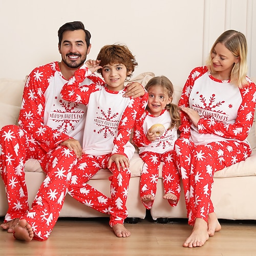 

Christmas Pajamas Family Graphic Home Crewneck Red Long Sleeve Adorable Matching Outfits