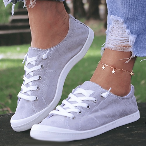 

Women's Sneakers Daily Comfort Shoes Plus Size Flat Heel Round Toe Basic Casual Cotton Lace-up Solid Colored Grey