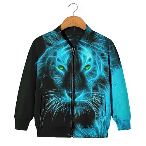 

Kids Boys Coat Outerwear Animal Long Sleeve Zipper Coat Daily Streetwear Sport Blue Winter Fall 3-12 Years