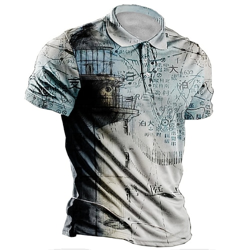 

Men's Collar Polo Shirt Golf Shirt Letter Turndown Blue Gray 3D Print Outdoor Street Short Sleeves Button-Down Print Clothing Apparel Fashion Designer Casual Breathable / Summer / Spring / Summer