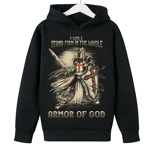 

Kids Boys Hoodie Letter Outdoor 3D Print Long Sleeve Pocket Active 3-13 Years Winter Black