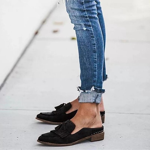 

Women's Slippers Outdoor Daily Outdoor Slippers Summer Flat Heel Pointed Toe Elegant Classic Minimalism Leather Loafer Solid Colored Black Brown