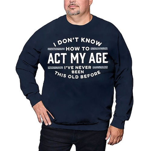 

Men's Plus Size Sweatshirt Big and Tall Letter Crew Neck Long Sleeve Spring & Fall Basic Designer Plus Size Casual Daily Sports Tops