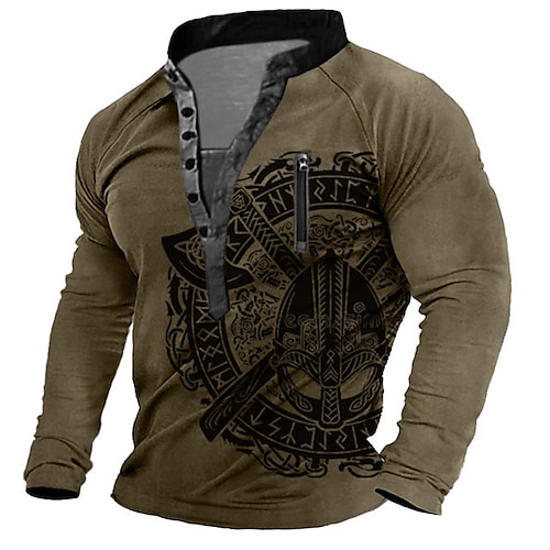 

Men's Unisex Sweatshirt Pullover Button Up Hoodie Army Green Brown Navy Blue Gray Black Standing Collar Tribal Graphic Prints Zipper Print Casual Daily Sports 3D Print Streetwear Designer Casual