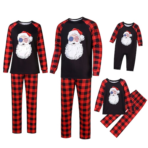 

Family Look Christmas Pajamas Santa Claus Christmas pattern Home Black Long Sleeve Daily Matching Outfits