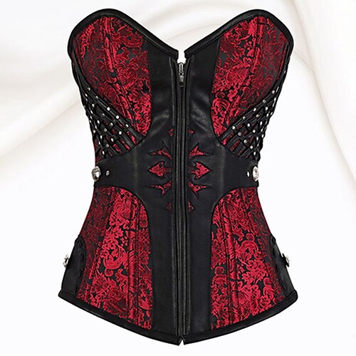 

Corset Women's Corsets Party Evening Club Black Red Gothic Overbust Corset Zipper Lace Up Backless Retro Tummy Control Flower Fall Winter