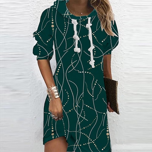 

Mujer Vestido con capucha Vestido de cambio Verde Trébol Vino Manga Larga Geométrico Estampado Invierno Otoño Con Capucha vestido de otoño 2022 S M L XL XXL 3XL