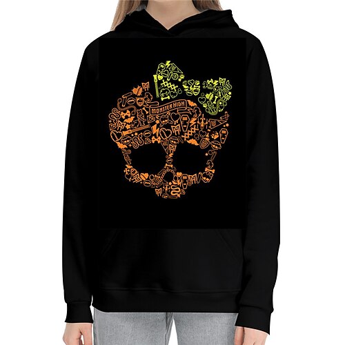 

Kids Girls' Halloween Hoodie Skull Outdoor 3D Print Long Sleeve Pocket Fashion 3-13 Years Winter Black