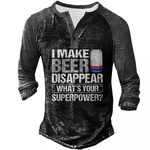 

Men's T shirt Tee Henley Shirt Tee Graphic Color Block Letter Henley Black 3D Print Plus Size Outdoor Daily Long Sleeve Patchwork Button-Down Clothing Apparel Basic Designer Casual Classic / Sports