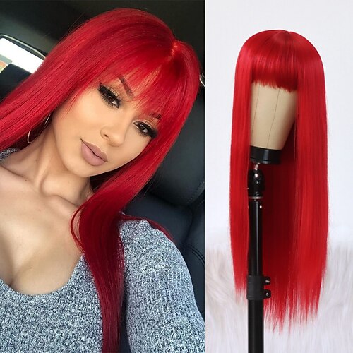 

Long Silky Straight Wigs with Bangs Synthetic No Lace Wig for Fashion Women Heat Resistant Natural Looking Hair Wig