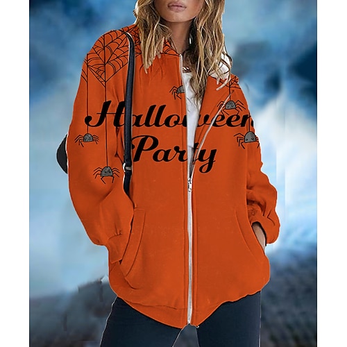 

Women's Pullover Hoodie Sweatshirt Halloween Hot Stamping Halloween Clothing Apparel Hoodies Sweatshirts Yellow Orange