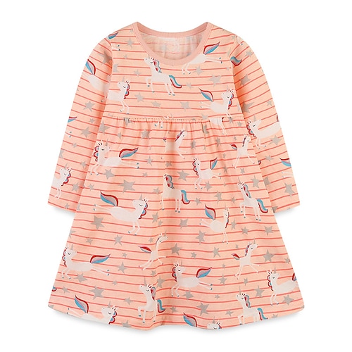 

Kids Girls' Dress Unicorn A Line Dress Asymmetrical Dress Daily Cotton Long Sleeve Beautiful Dress 2-8 Years Winter Orange