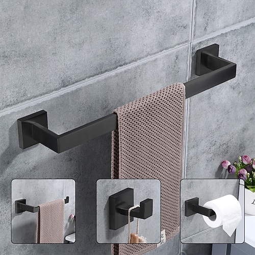 

Bathroom Hardware Set 4 Pieces, SUS304 Stainless Steel Wall Mounted Bathroom Accessories, Include Robe Hook, Toilet Paper Holder, Towel Holder, Towel Bar