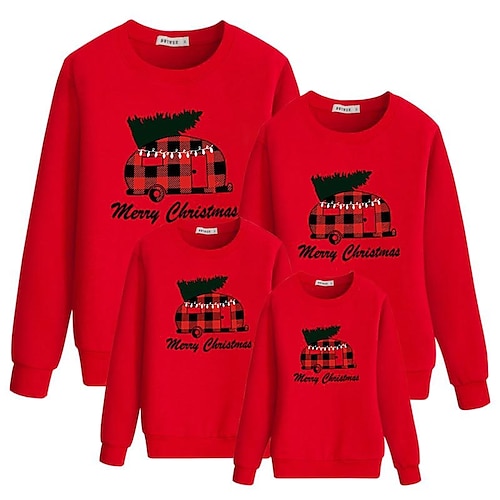 

Family Look Christmas Tops Sweatshirt Christmas pattern Daily Red Long Sleeve Daily Matching Outfits