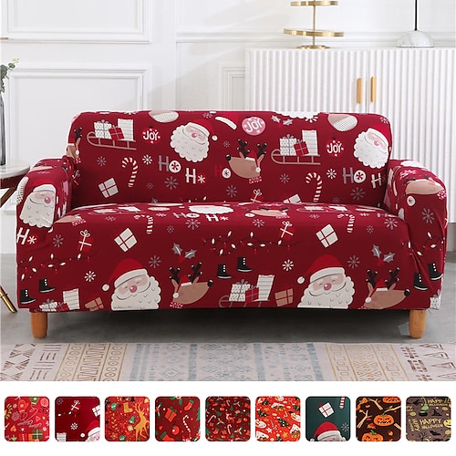 

Christmas Stretch Sofa Slipcover Sofa Cover Furniture Protector Couch Soft with Elastic Bottom for Kids, Polyester Spandex Jacquard Fabric Small Checks