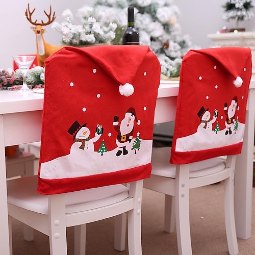 

Christmas Chair Covers,Santa Claus Hat Slipcover Xmas Chair Back Cover for Christmas Dinning Room Decoration