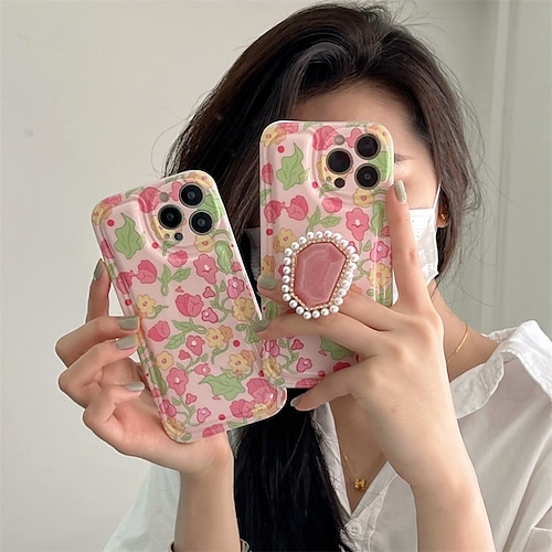 

Phone Case For Apple Back Cover iPhone 14 Pro Max 14 Plus 13 12 11 Pro Max Mini X XR XS Bumper Frame with Stand Full Body Protective Flower TPU