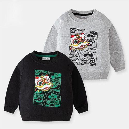 

Kids Boys Sweatshirt Cartoon Daily Long Sleeve Daily Cotton 2-8 Years Winter Black Gray