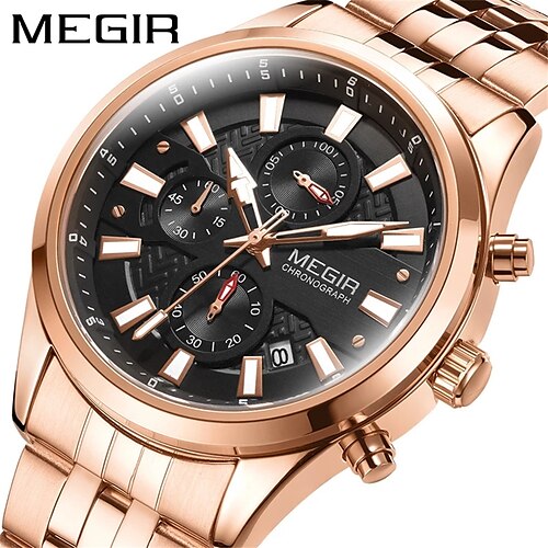 

MEGIR 2022 New Trend Fashion Men Sports Watch Calendar Timer Steel Band Quartz Watches