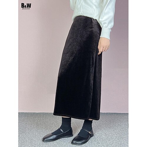 

Women's Skirt Pencil Midi Velvet Coffee Black Skirts Split Fashion Casual Daily Weekend M L