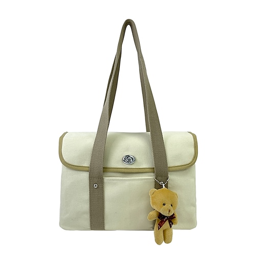 

Women's Canvas Bag Shoulder Bag Canvas Buttons Solid Color Shopping Going out Black Beige