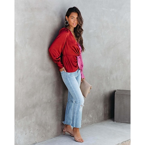 

Women's Blouse Modern V Neck Standard Spring Red