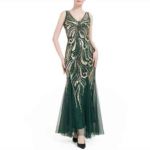 

Women's Party Dress Sequin Dress Maxi long Dress Black Dark Green Gold Sleeveless Pure Color Sequins Zipper Fall Winter V Neck Stylish Elegant 2022 S M L XL