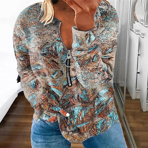 

Women's Plus Size Tops Pullover Sweatshirt Hoodie Sweatshirt Color Gradient Zipper Print Long Sleeve Round Neck Casual Daily Vacation Polyester Fall Winter Green Blue