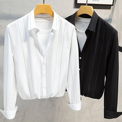 

Men's Dress Shirt Spiral Stripe Turndown White Black Print Daily Work Long Sleeve Button-Down Clothing Apparel Business Formal Comfortable Pocket