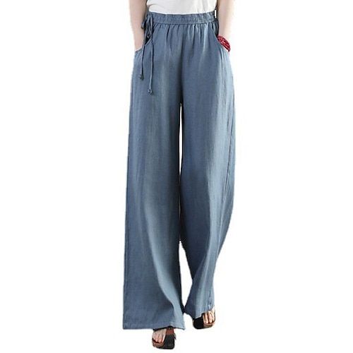 

Women's Culottes Wide Leg Wide Leg Pants Trousers Side Pockets Wide Leg Plain Comfort Full Length Casual Weekend Linen / Cotton Blend Fashion Loose Fit Big white Max color Mid Waist Inelastic