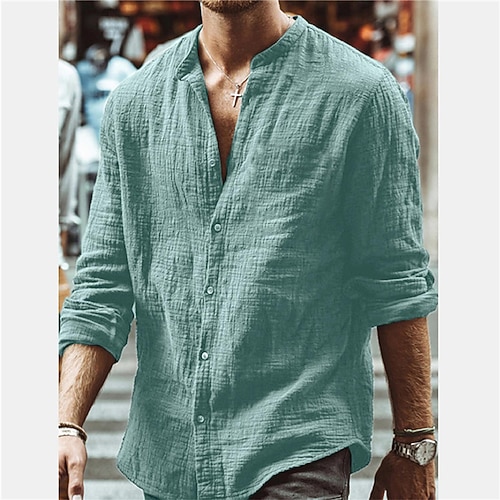 

Men's Shirt Linen Shirt Solid Color Collar Green Dark Gray Brown White Black Outdoor Street Long Sleeve Button-Down Clothing Apparel Fashion Designer Casual Big and Tall / Spring / Fall
