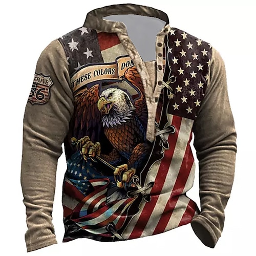 

Men's Unisex Sweatshirt Pullover Button Up Hoodie Green Blue Purple Khaki Brown Standing Collar Graphic Prints Eagle National Flag Print Casual Daily Sports 3D Print Streetwear Designer Casual Spring