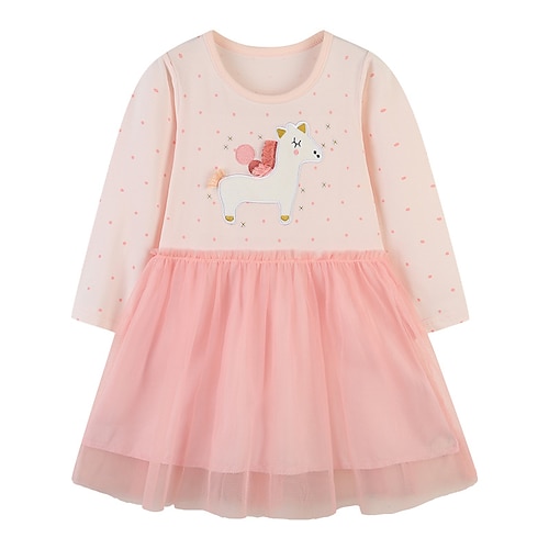 

kinderkleidung Mädchen Kleid Tier A Linie Kleid Kleid Festtage Baumwolle Langarm Prinzessin Kleid 2-8 Jahre Winter Rosa