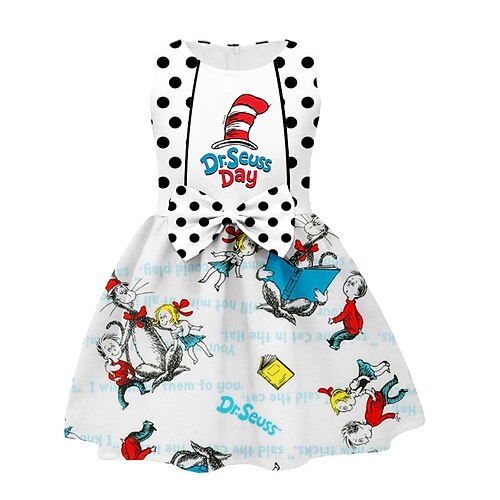 

The Cat in the Hat Kids Girls' Dress Cat Swing Dress Above Knee Dress Daily Bow Sleeveless Cute Dress 3-12 Years Spring Green Blue Red