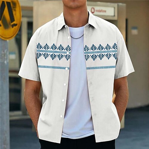 

Men's Shirt Graphic Shirt Leaves Turndown Gray 3D Print Outdoor Street Button-Down Print Clothing Apparel Fashion Designer Casual Breathable / Summer / Spring / Summer