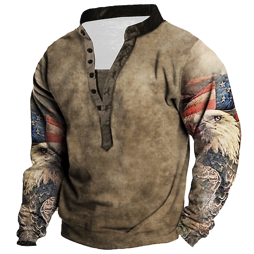 

Men's Unisex Sweatshirt Pullover Button Up Hoodie Brown Standing Collar Graphic Prints Eagle Print Casual Daily Sports 3D Print Streetwear Designer Casual Spring & Fall Clothing Apparel Hoodies