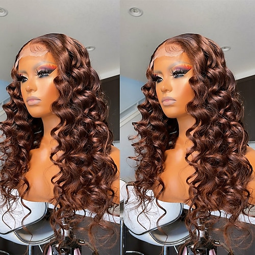

Human Hair 13x4 Lace Front Wig Middle Part Brazilian Hair Wavy Brown Wig 130% 150% Density with Baby Hair 100% Virgin Glueless With Bleached Knots Pre-Plucked For wigs for black women Long Human Hair