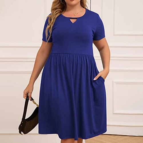 

Women's Plus Size Work Dress Solid Color Crew Neck Ruched Short Sleeve Fall Winter Work Elegant Formal Short Mini Dress Formal Work Dress