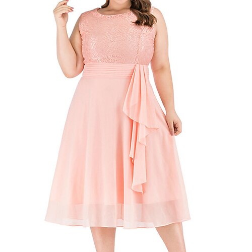 

Women's Plus Size Party Dress Solid Color Crew Neck Sleeveless Fall Winter Stylish Elegant Knee Length Dress Party Going out Dress