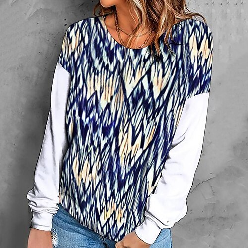 

Women's Sweatshirt Pullover Retro Blue Graphic Geometric Tie Dye Casual Round Neck Long Sleeve S M L XL 2XL 3XL / Winter