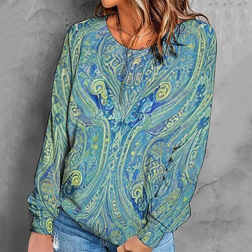 

Women's Sweatshirt Pullover Retro Blue Graphic Geometric Tie Dye Casual Round Neck Long Sleeve S M L XL 2XL 3XL / Winter