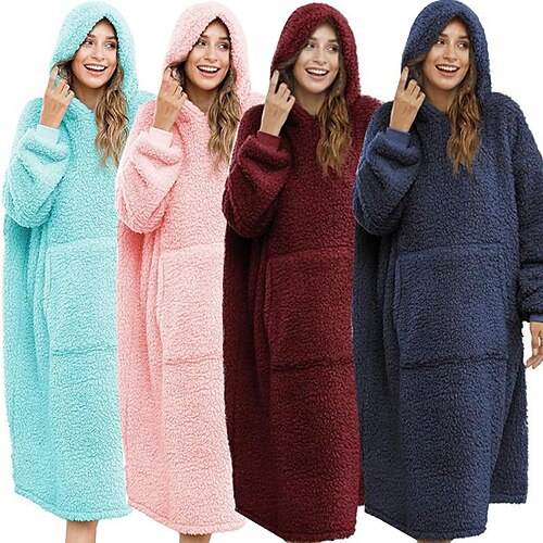 

Adults' Oversized Hoodie Blanket Wearable Blanket With Pocket Solid Color Onesie Pajamas Flannel Cosplay For Men and Women Carnival Animal Sleepwear Cartoon Festival / Holiday Costumes