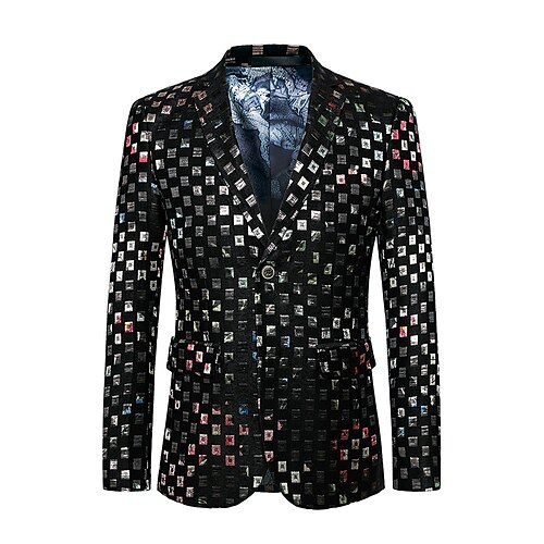 

Men's Fashion Blazer Regular Standard Fit Checkered Single Breasted Two-buttons Black 2022